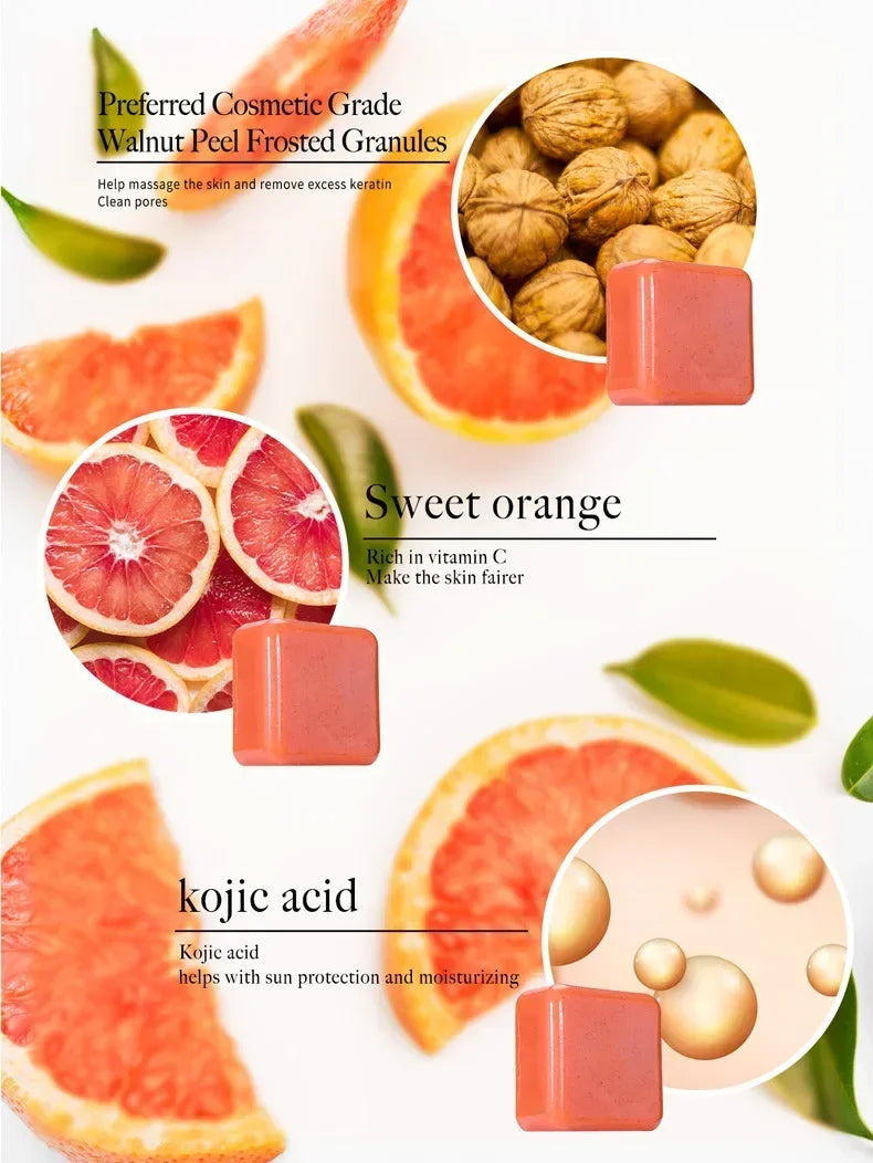 Jabón exfoliante de ácido kójico y naranja dulce (70 g/140 g), glutatión, leche de coco, cedro, iluminador, cúrcuma, barra para el cuidado de la piel