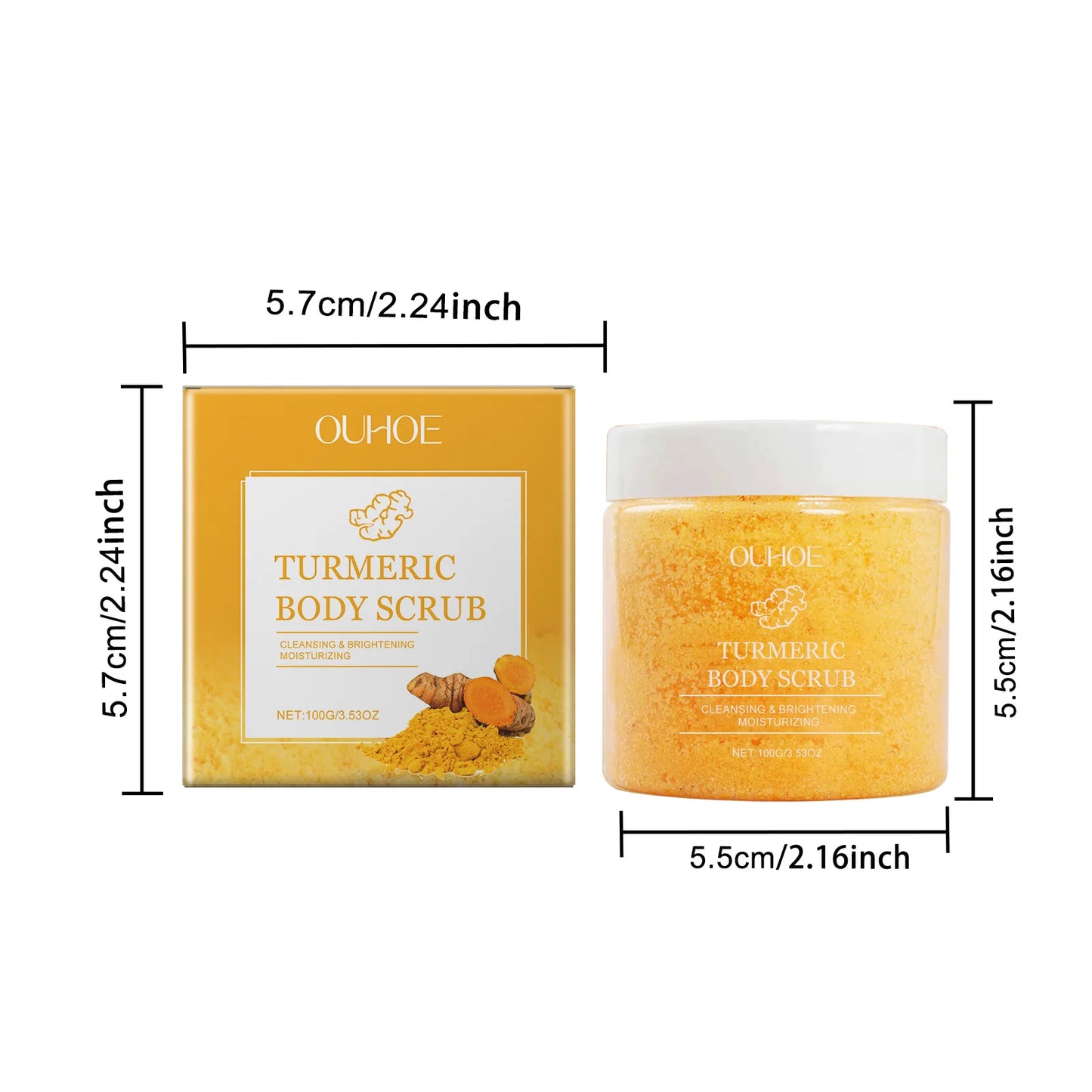 Exfoliante corporal de cúrcuma OUHOE, suero exfoliante suave de cúrcuma, hidratante, iluminador y suave, blanqueador y rejuvenecedor de la piel.
