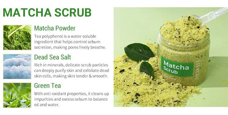 Exfoliante corporal con sal marina, suaviza la piel, rejuvenece, hidrata, cúrcuma, café, matcha, azúcar moreno y sal del Himalaya.