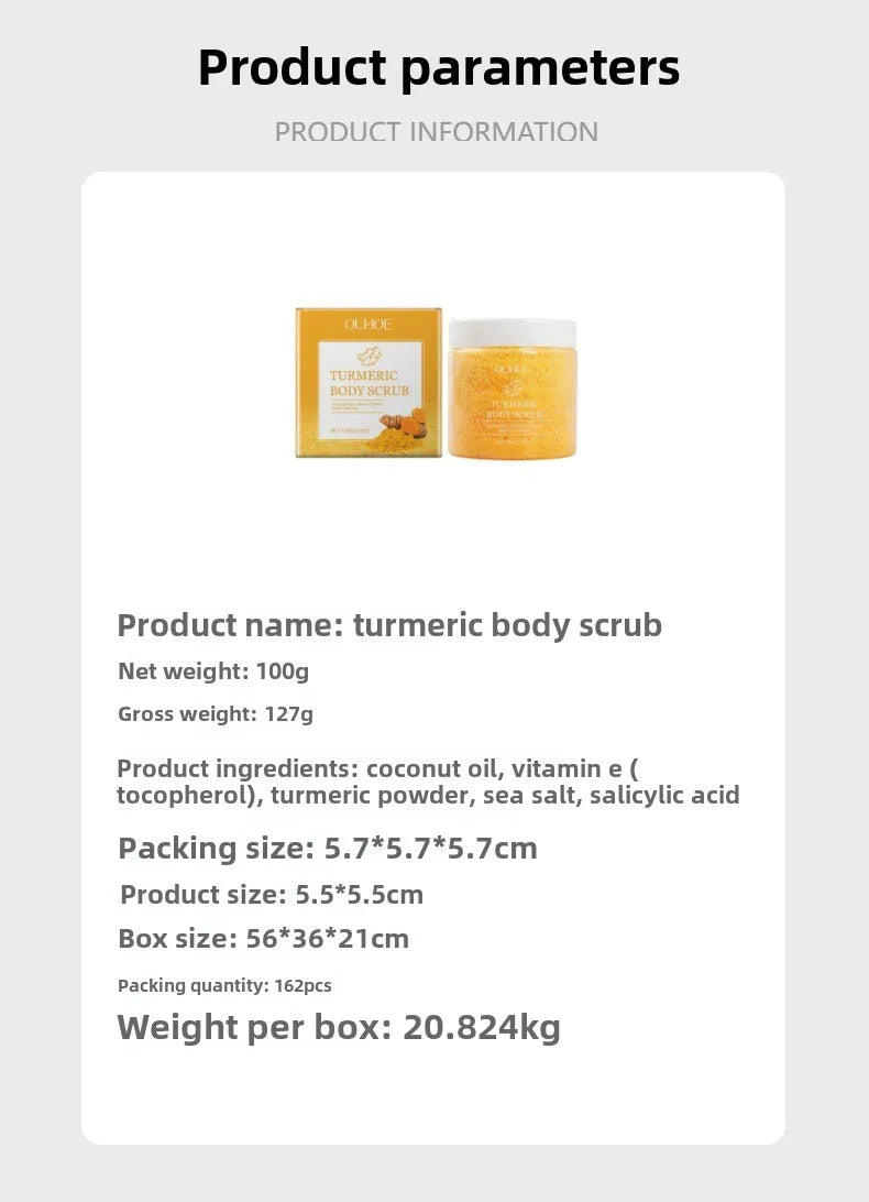 Exfoliante corporal de cúrcuma OUHOE, suero exfoliante suave de cúrcuma, hidratante, iluminador y suave, blanqueador y rejuvenecedor de la piel.