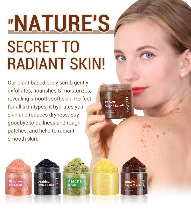 Exfoliante corporal con sal marina, suaviza la piel, rejuvenece, hidrata, cúrcuma, café, matcha, azúcar moreno y sal del Himalaya.