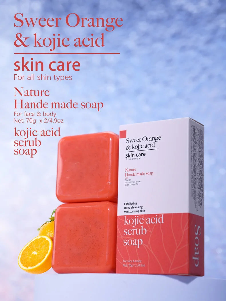 Jabón exfoliante de ácido kójico y naranja dulce (70 g/140 g), glutatión, leche de coco, cedro, iluminador, cúrcuma, barra para el cuidado de la piel