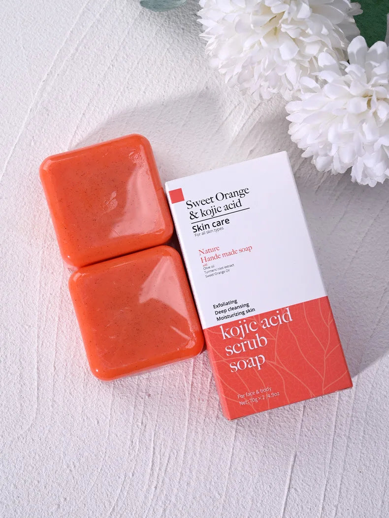 Jabón exfoliante de ácido kójico y naranja dulce (70 g/140 g), glutatión, leche de coco, cedro, iluminador, cúrcuma, barra para el cuidado de la piel
