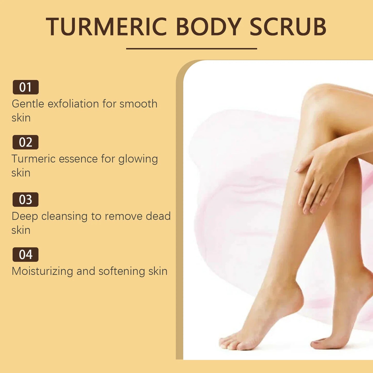 Exfoliante corporal de cúrcuma para mujeres y hombres. Aclara, exfolia, elimina las células muertas de la piel, limpia los poros, hidrata y suaviza la piel.