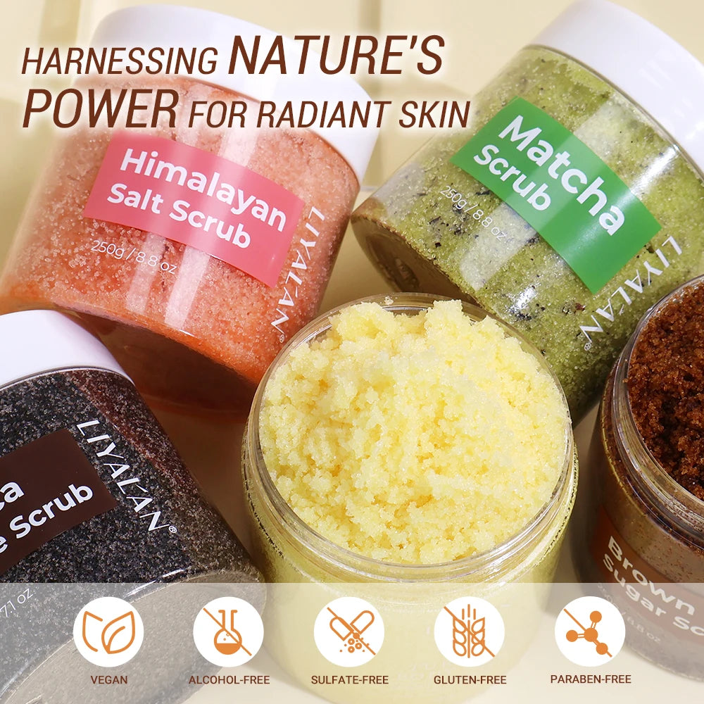 Exfoliante corporal con sal marina, suaviza la piel, rejuvenece, hidrata, cúrcuma, café, matcha, azúcar moreno y sal del Himalaya.