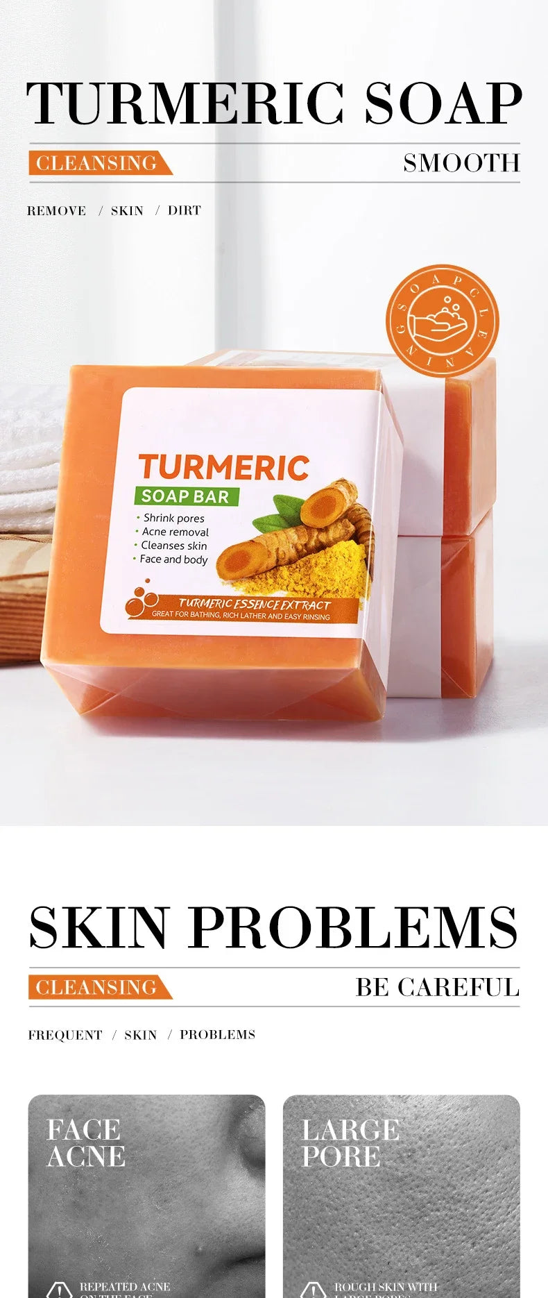 Savon au curcuma fait main nettoyant pour le corps éclaircissant pour les aisselles foncées et les jambes, savon éclaircissant pour le visage, soin de la peau tendre, beauté