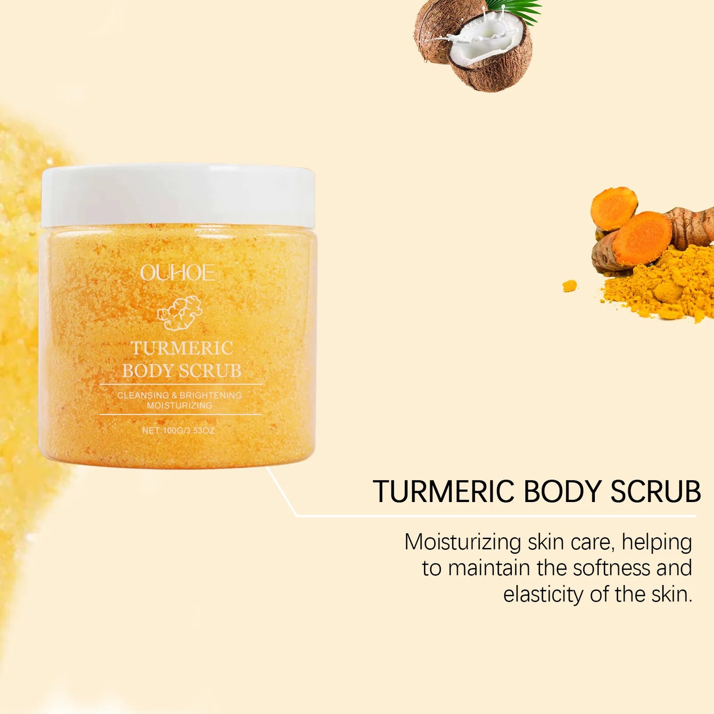 Exfoliante corporal de cúrcuma OUHOE, suero exfoliante suave de cúrcuma, hidratante, iluminador y suave, blanqueador y rejuvenecedor de la piel.