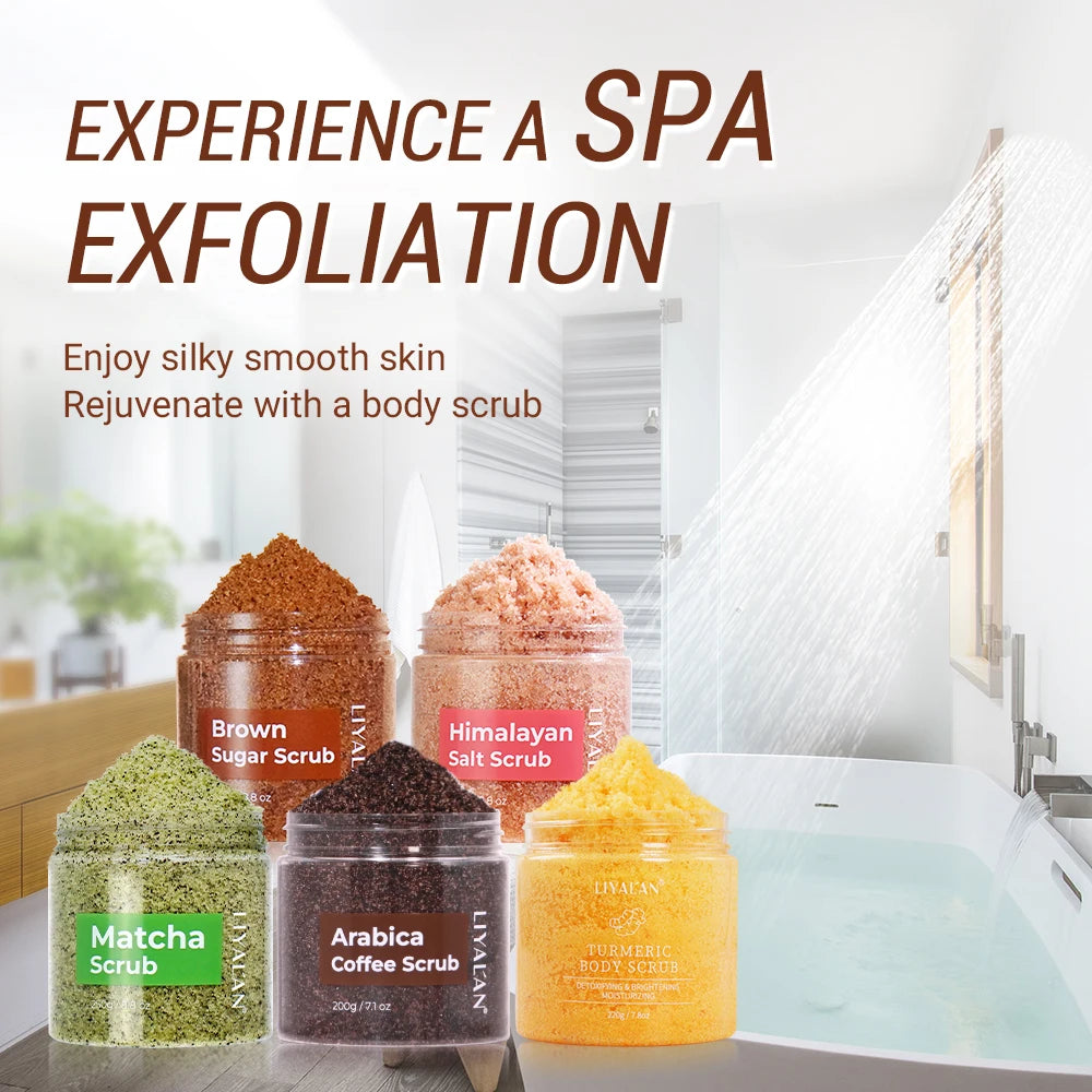 Exfoliante corporal con sal marina, suaviza la piel, rejuvenece, hidrata, cúrcuma, café, matcha, azúcar moreno y sal del Himalaya.