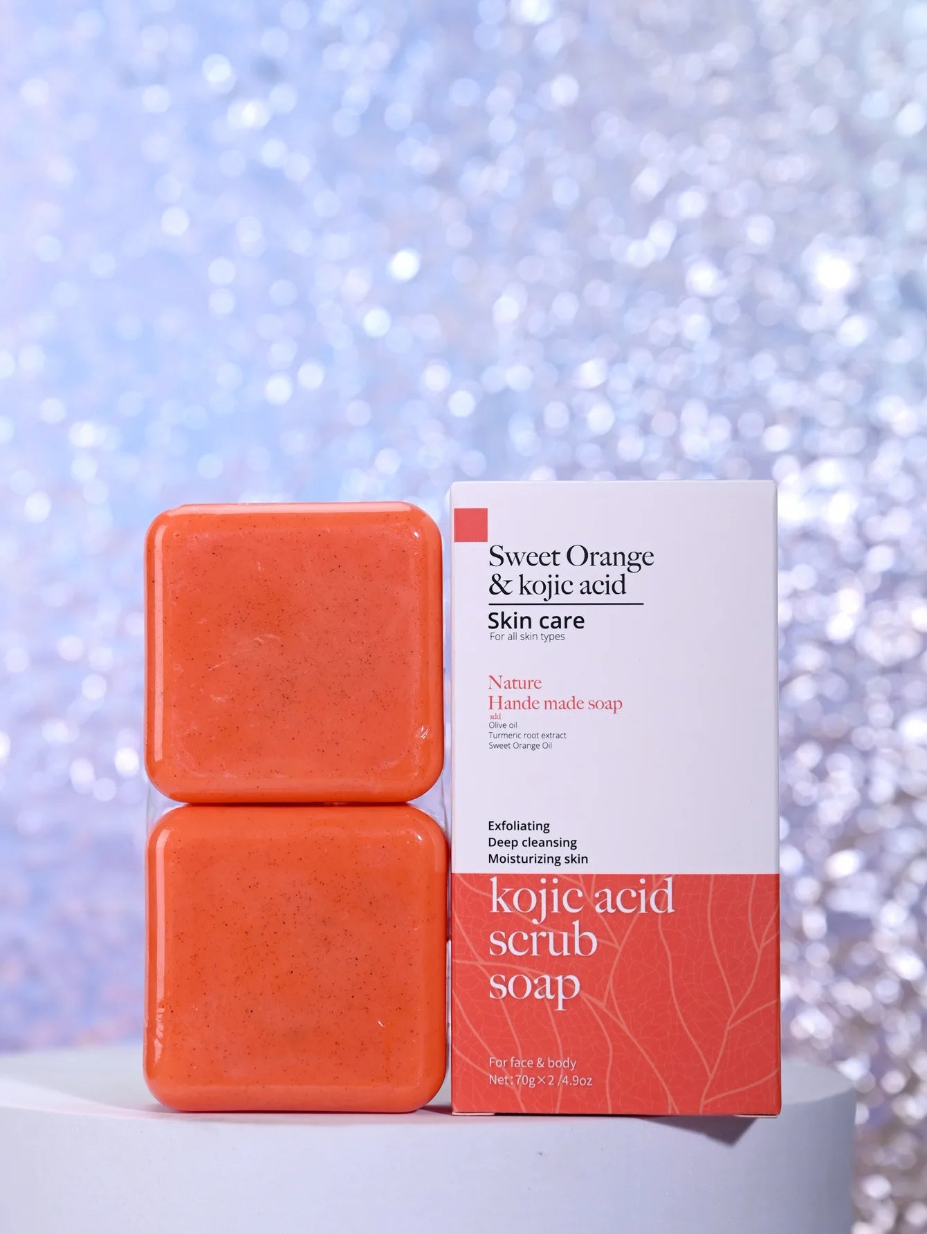 Jabón exfoliante de ácido kójico y naranja dulce (70 g/140 g), glutatión, leche de coco, cedro, iluminador, cúrcuma, barra para el cuidado de la piel