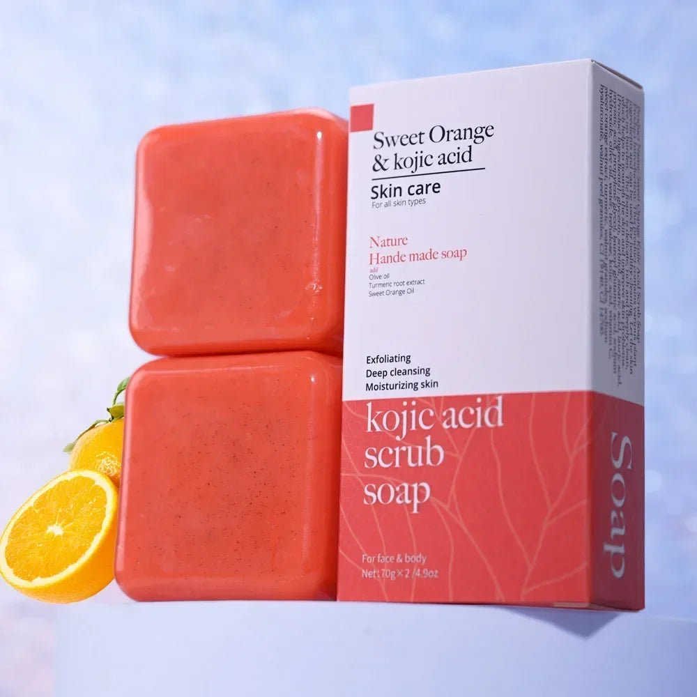 Jabón exfoliante de ácido kójico y naranja dulce (70 g/140 g), glutatión, leche de coco, cedro, iluminador, cúrcuma, barra para el cuidado de la piel
