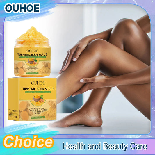 Exfoliante corporal de cúrcuma para mujeres y hombres. Aclara, exfolia, elimina las células muertas de la piel, limpia los poros, hidrata y suaviza la piel.